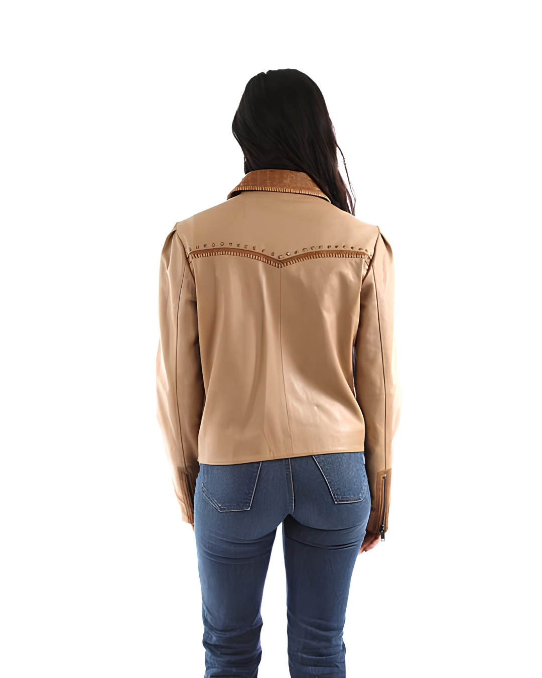 Veste Cuir Cloutée Femme Beige