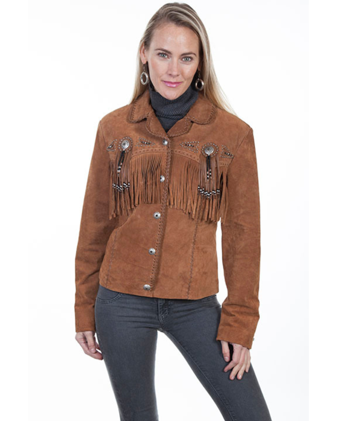 Veste en Daim à Franges & Perles Femme Brun Clair
