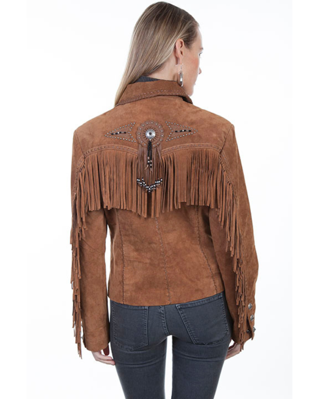 Veste en Daim à Franges & Perles Femme Brun Clair