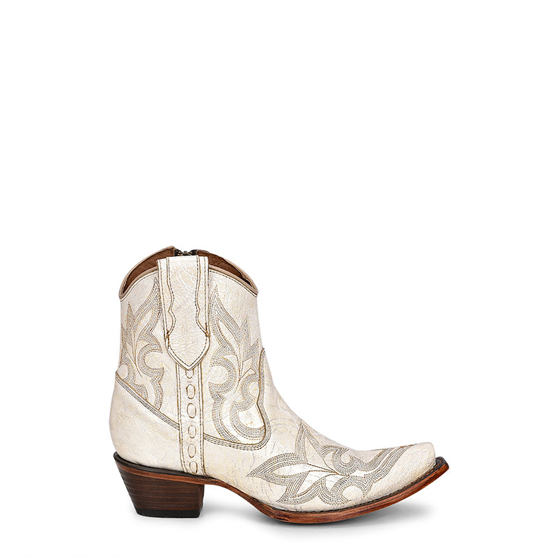 Bottines western blanches brodées bout pointu