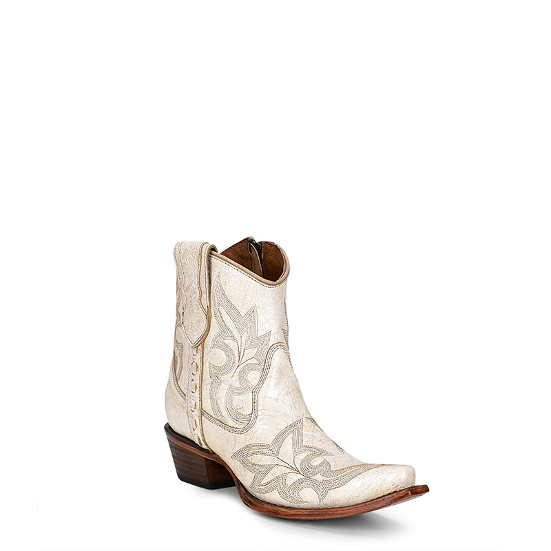 Bottines western blanches brodées bout pointu