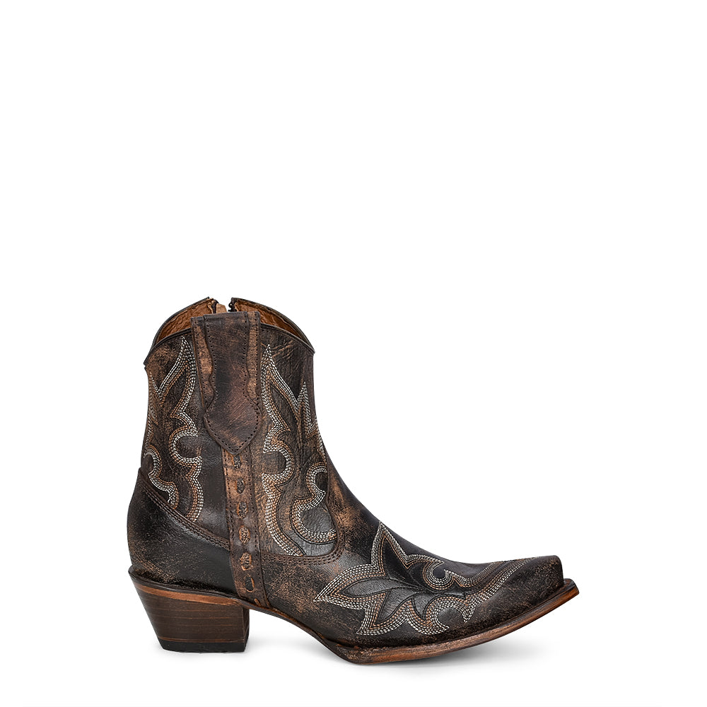 Bottines western brunes brodées bout pointu