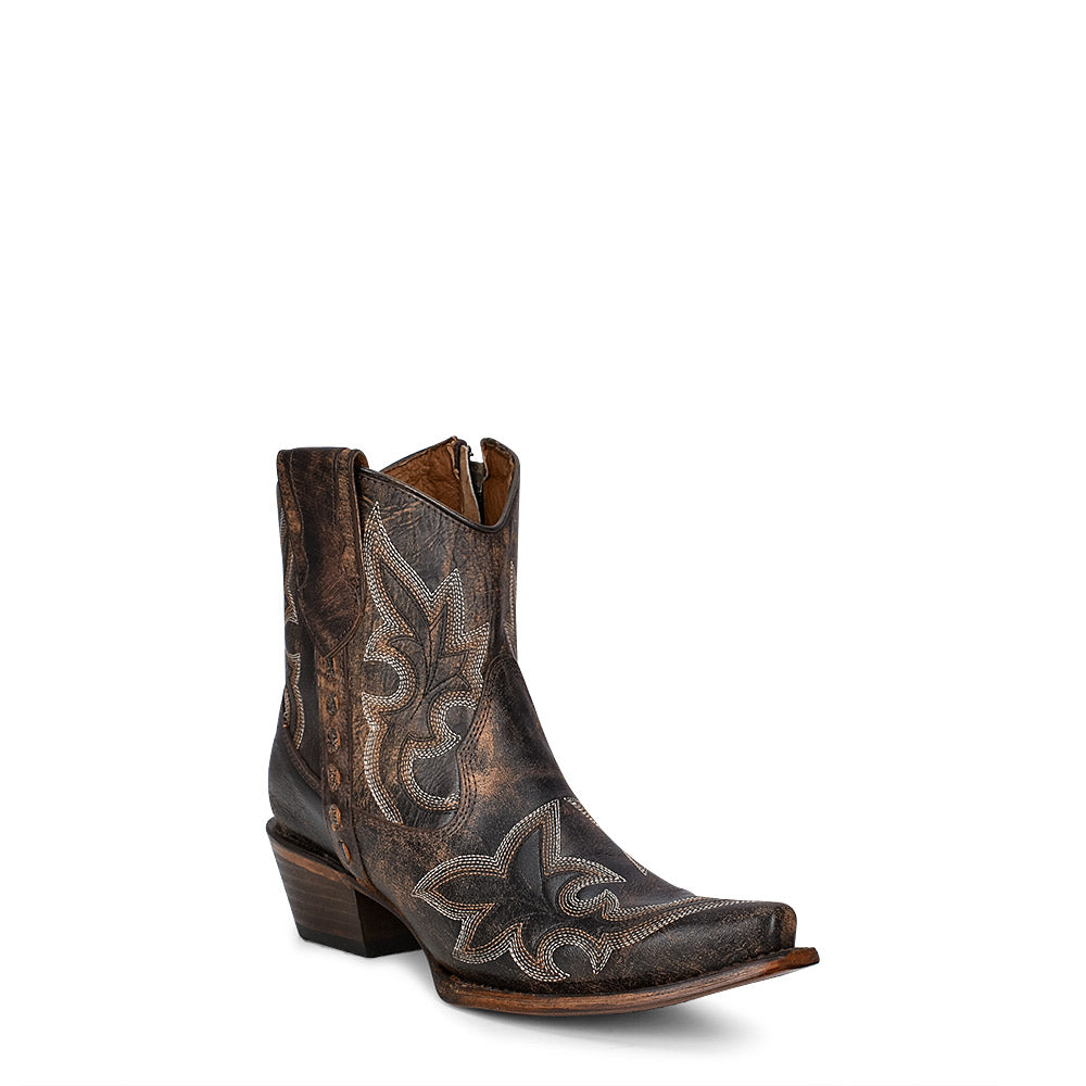 Bottines western brunes brodées bout pointu