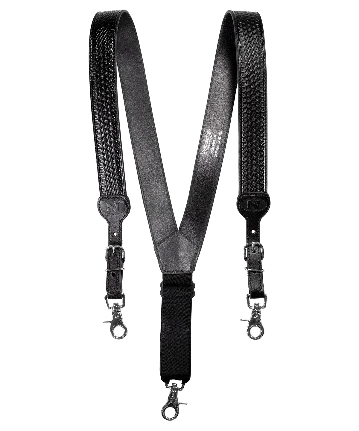 Leather suspenders with basketball pattern - Black