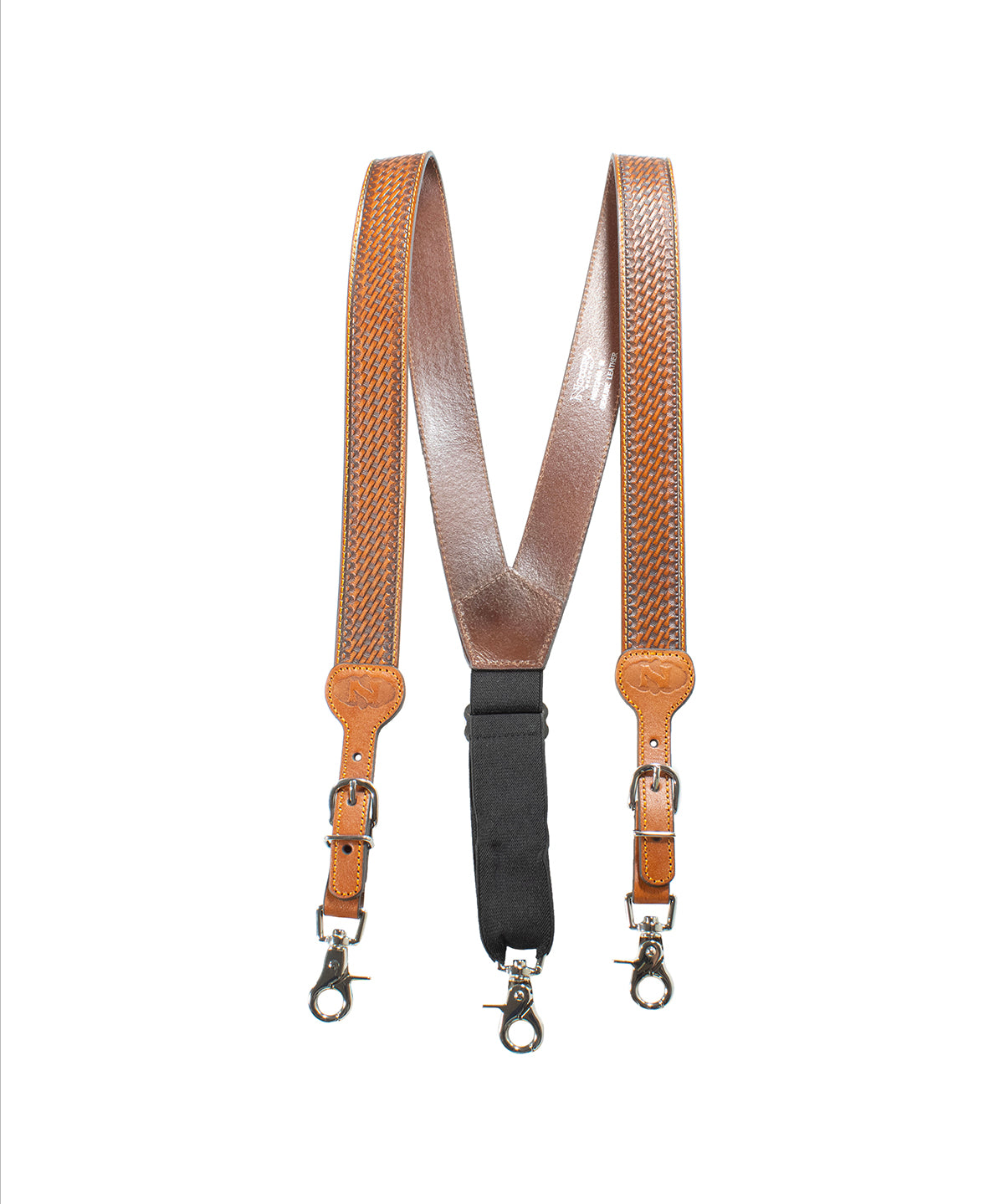 Leather suspenders with basketball pattern - Light brown