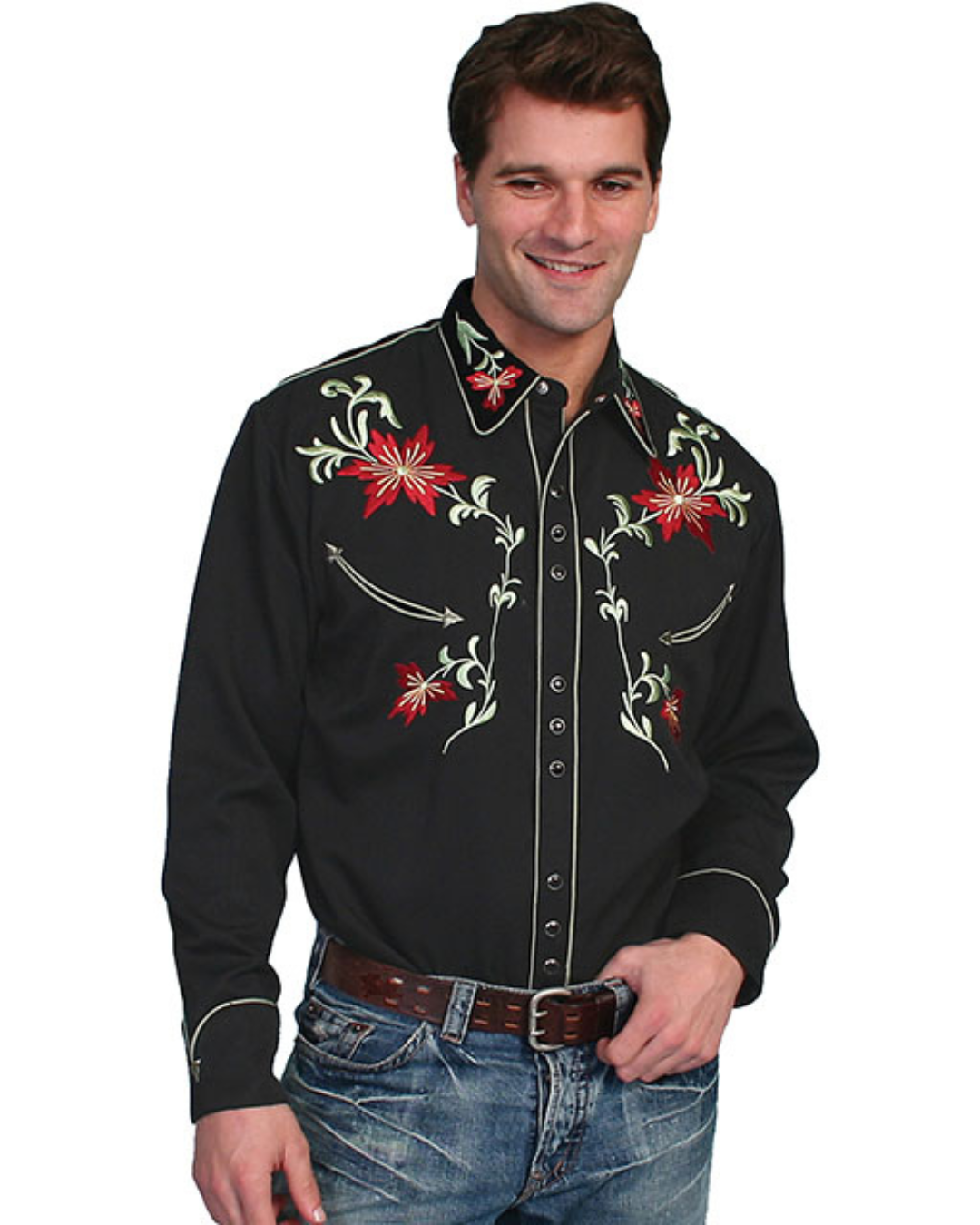 Floral embroidered western shirt