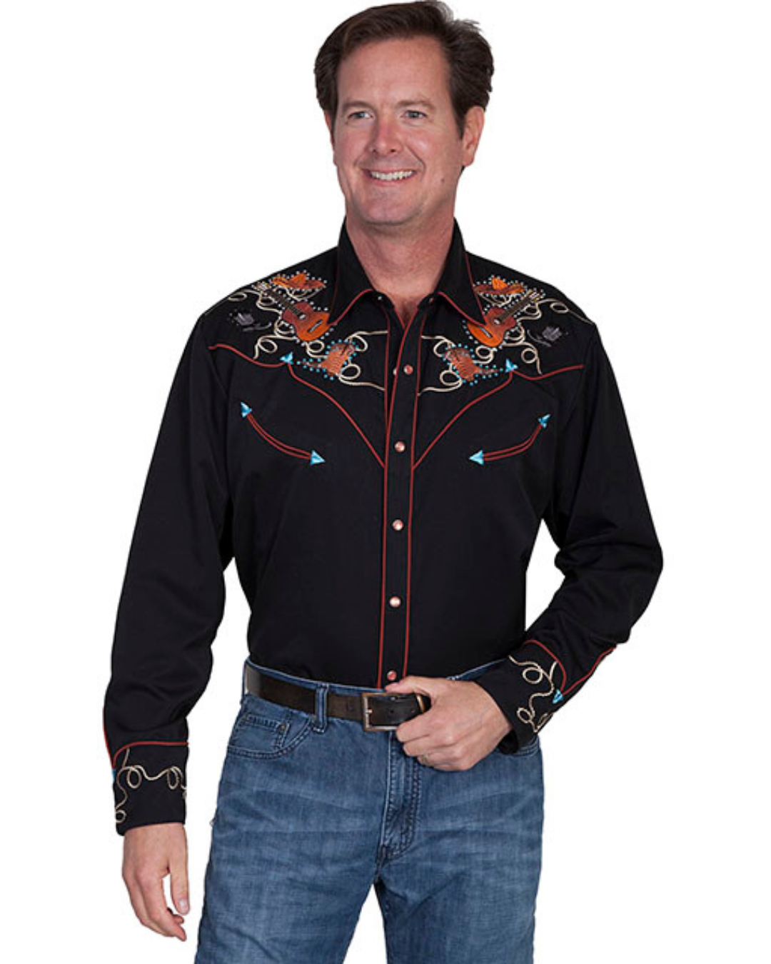 Chemise Western Brodée Guitares Bottes
