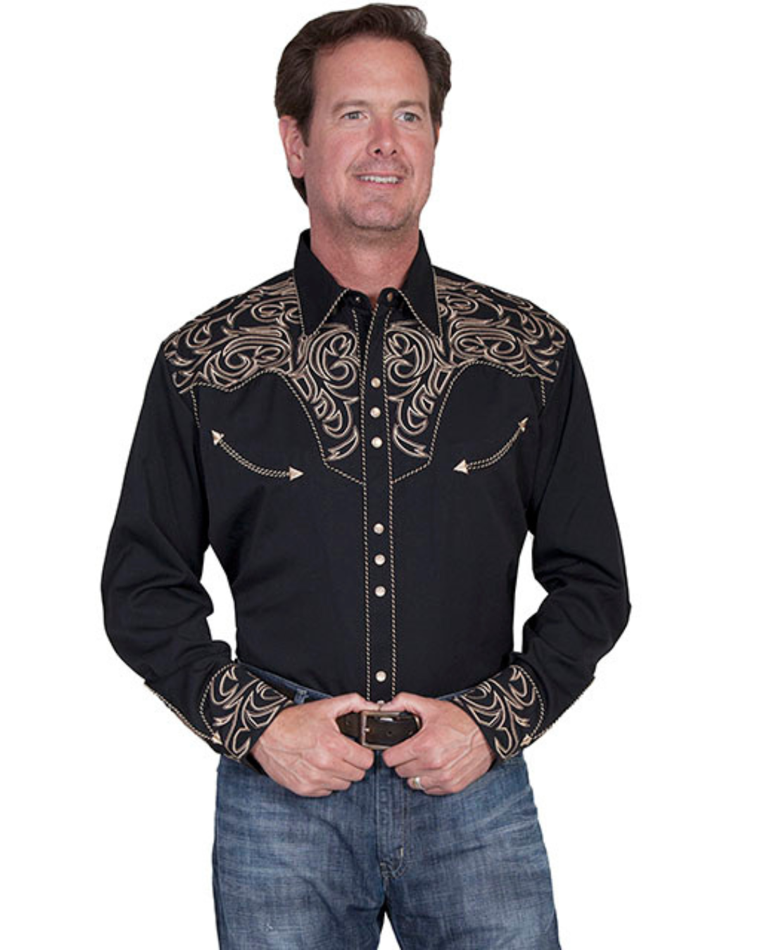 Chemise Western Brodée Scroll Noir