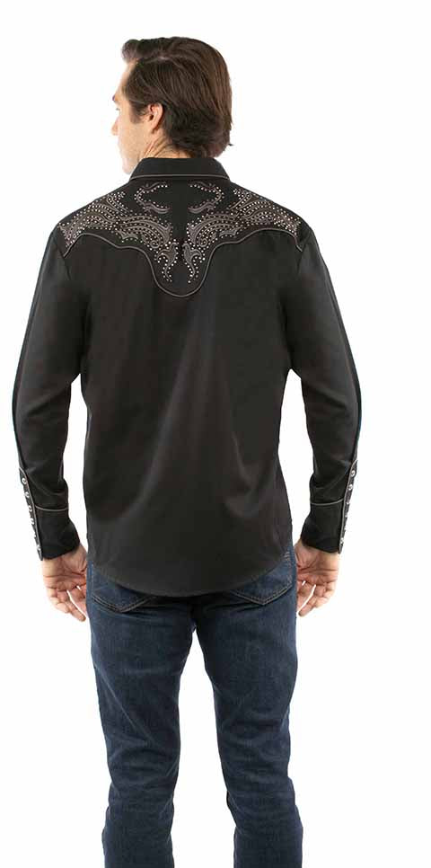 Chemise western brodée florale cloutée - Noir