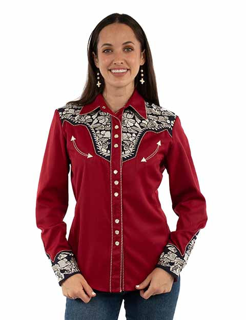 Chemise western brodée florale - Femme