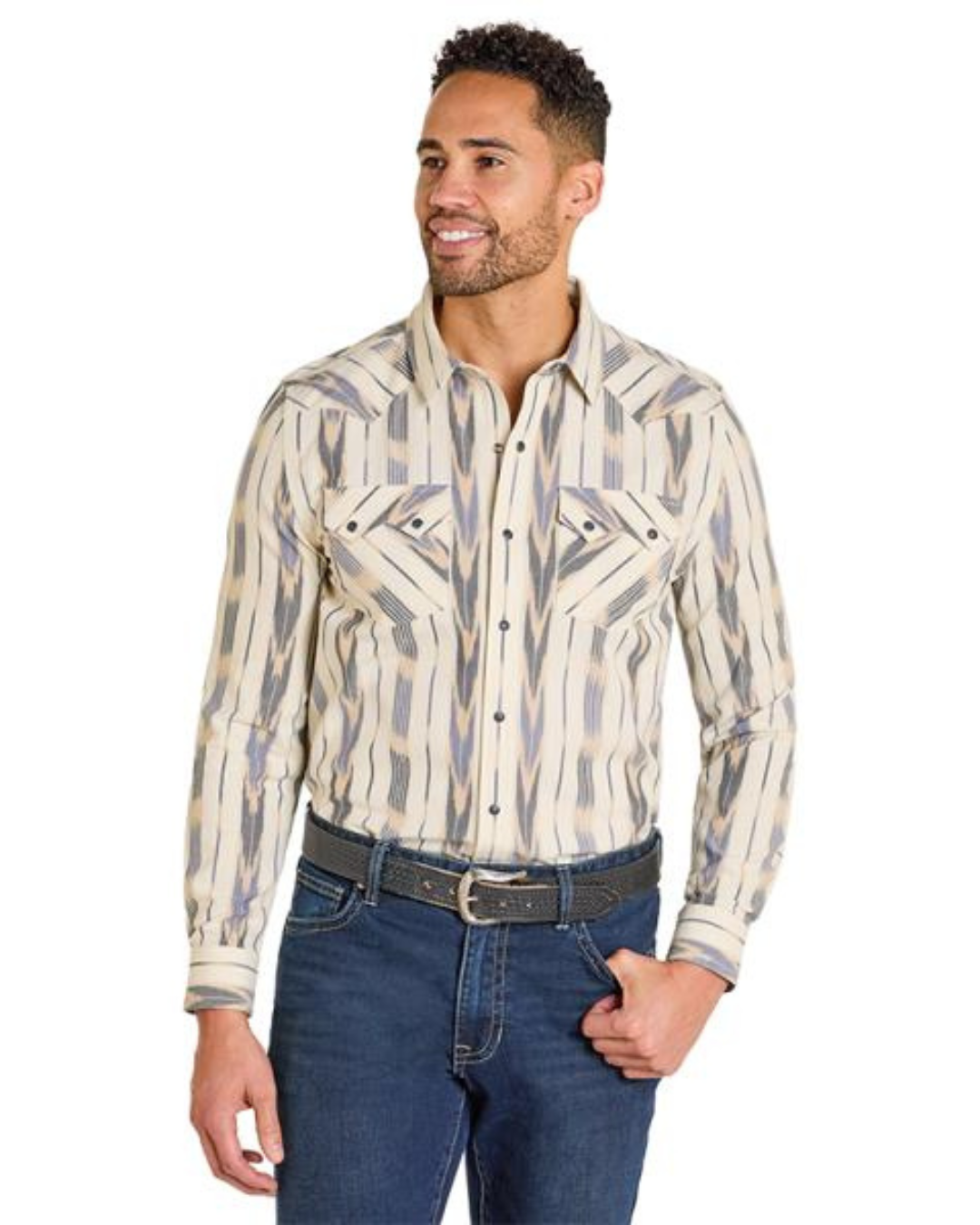 Chemise western motif aztèques beige clair