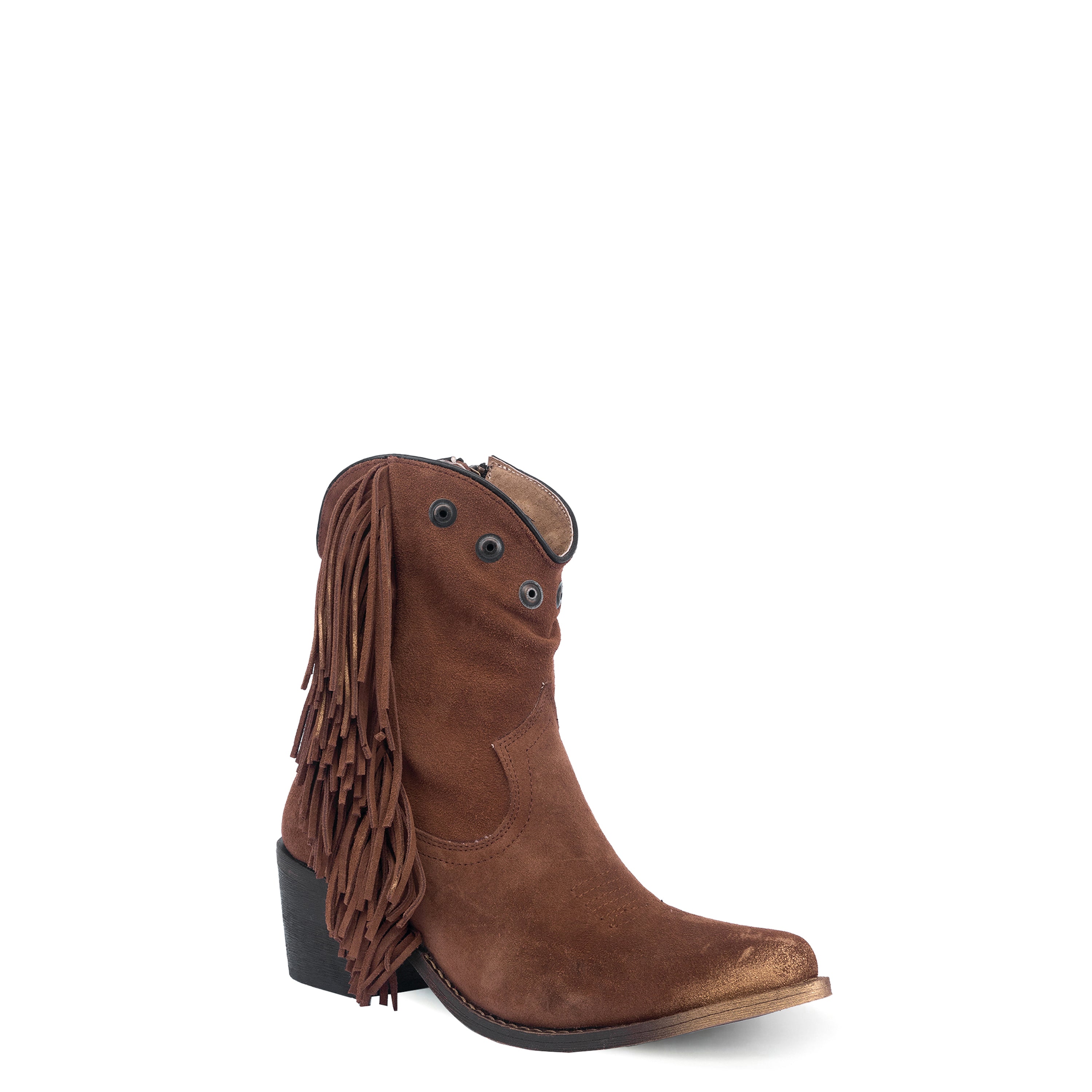 Bottines western brunes à franges cuir daim