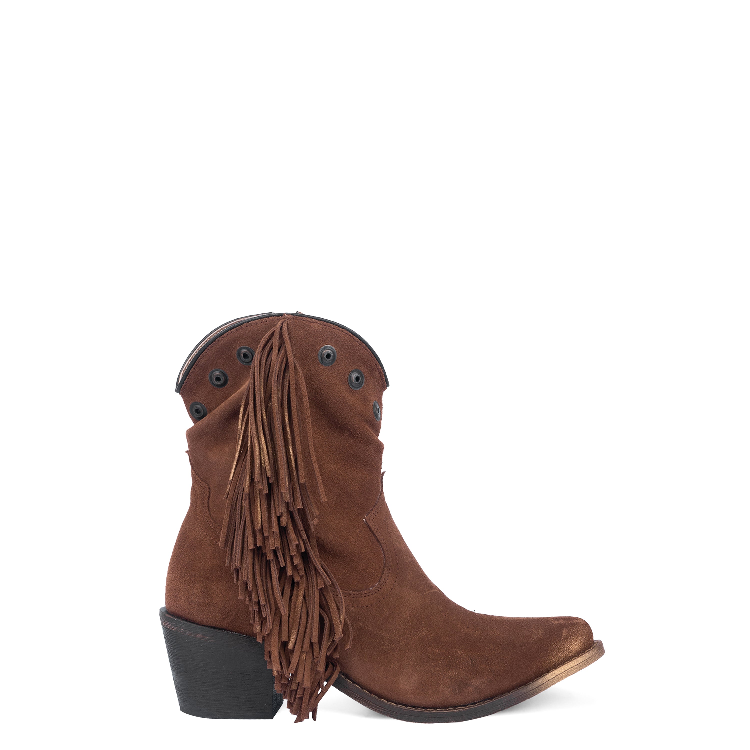 Bottines western brunes à franges cuir daim