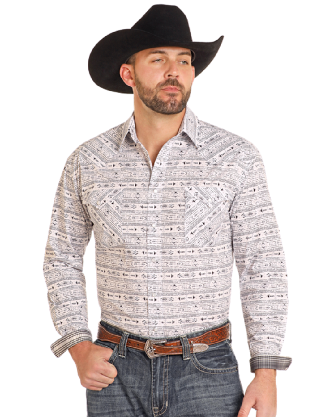 Chemise western motifs azteques blanc