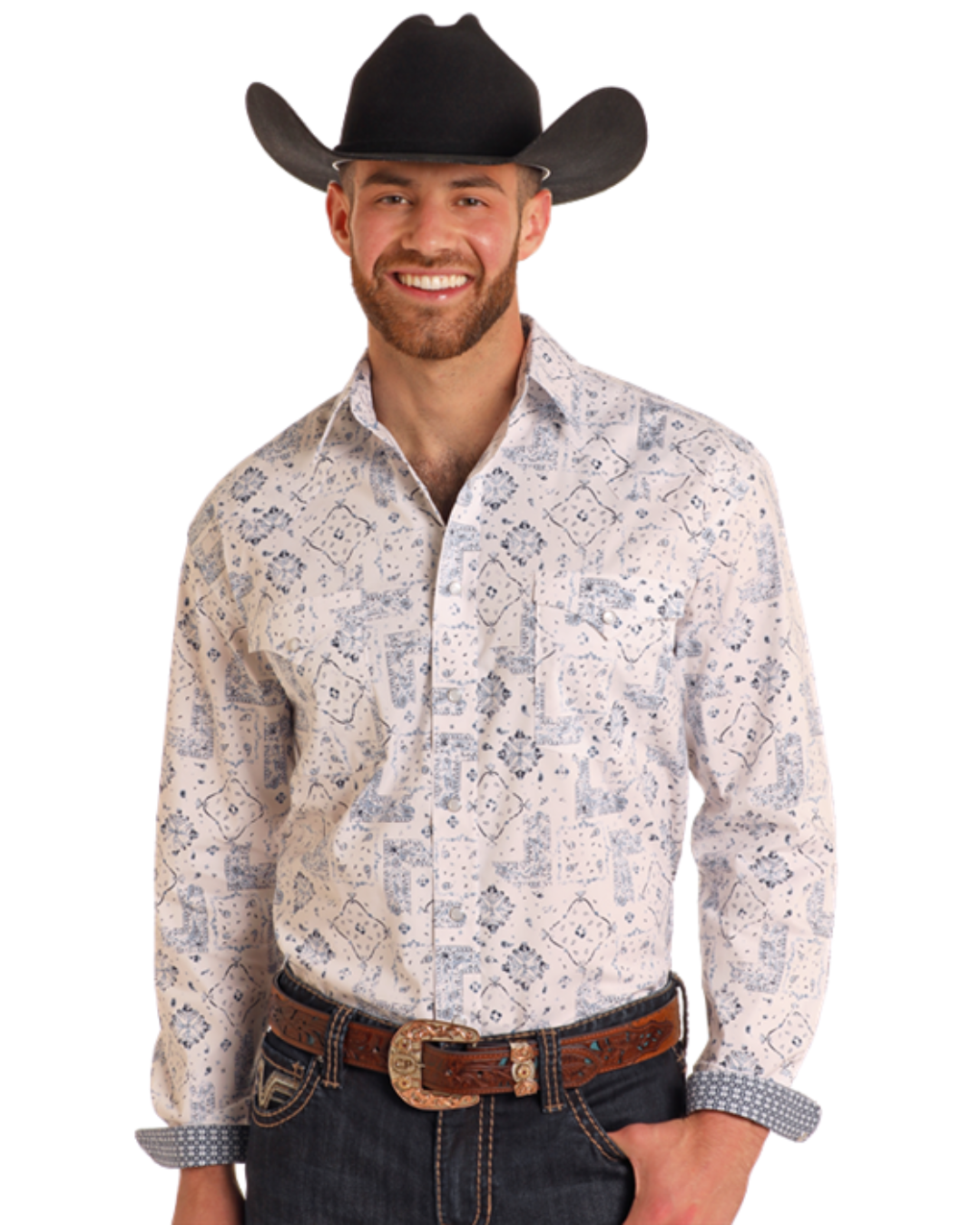 Chemise western motifs azteques blanc