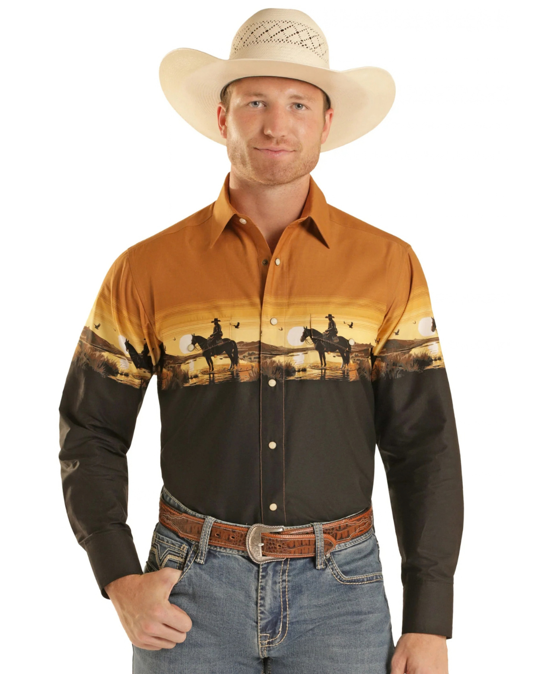 Chemise Western Homme Imprimé Coucher Du Soleil