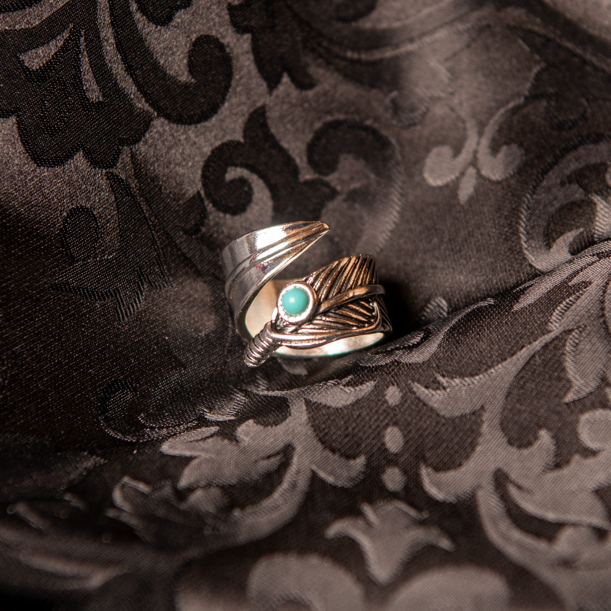 Turquoise feather scarf ring