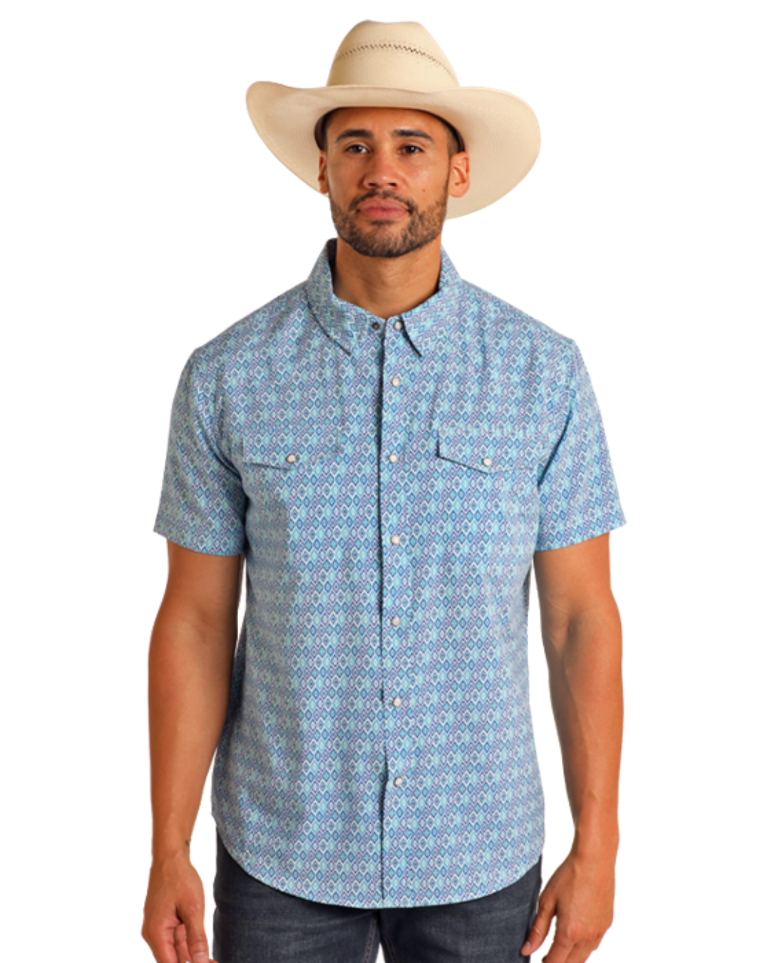Chemise western à manches courtes turquoise