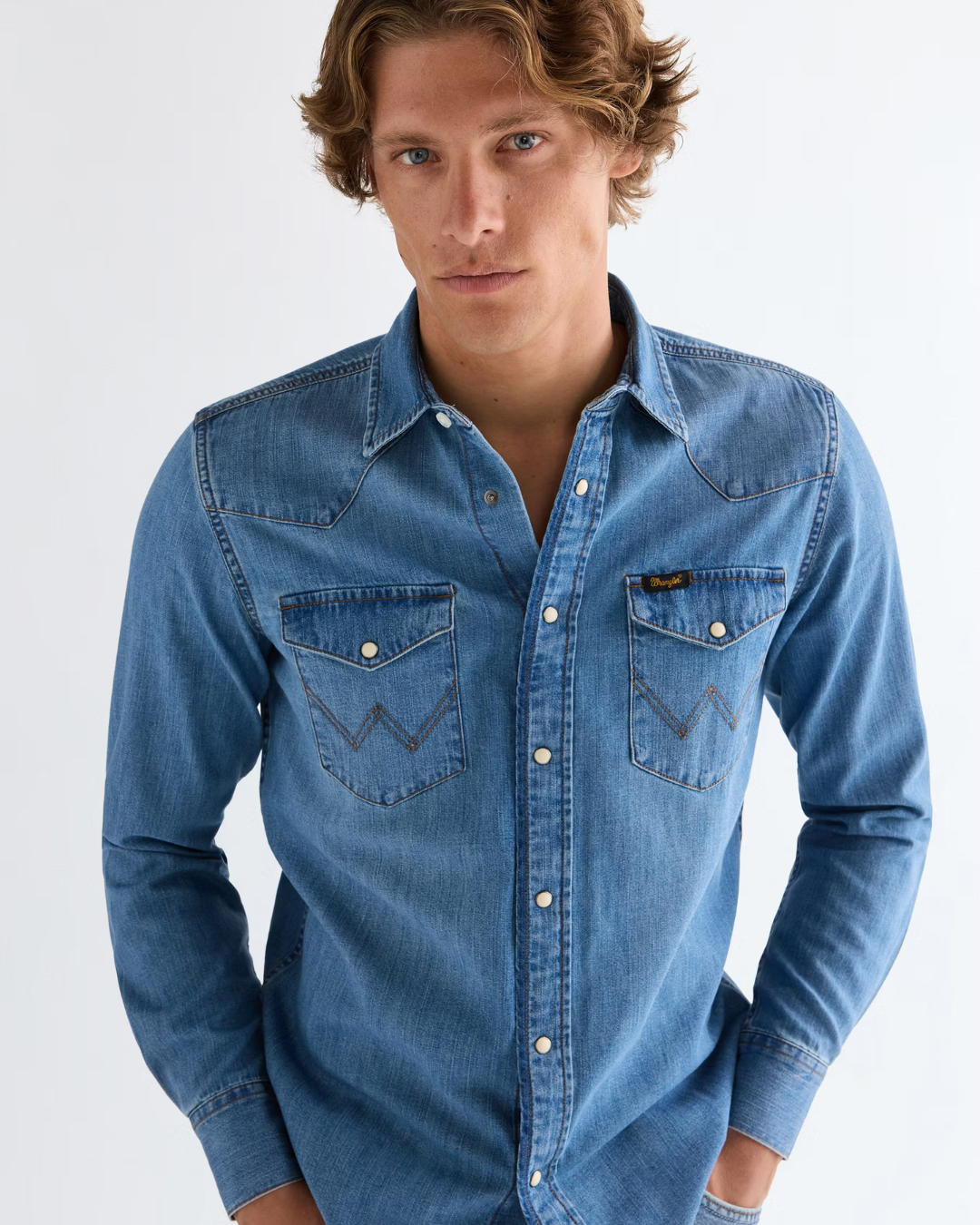 Chemise western en jean mid light wash