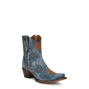 Bottines western bleues brodées bout pointu