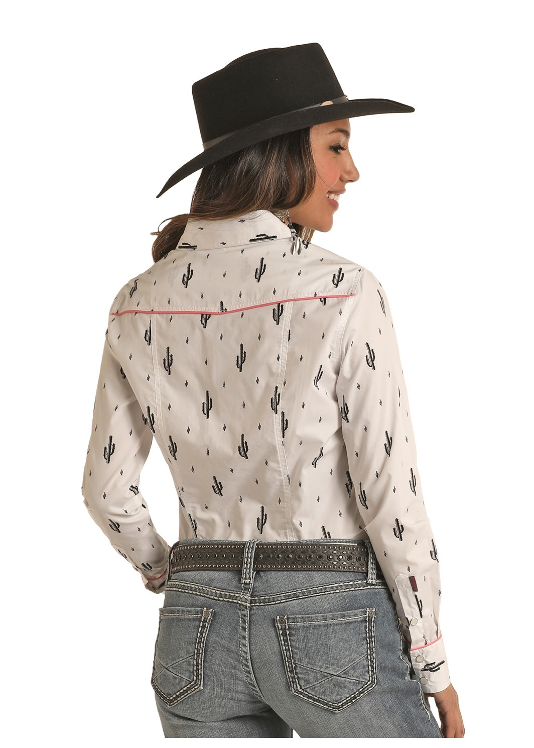 Chemise Western Blanc Motif Cactus - Femme