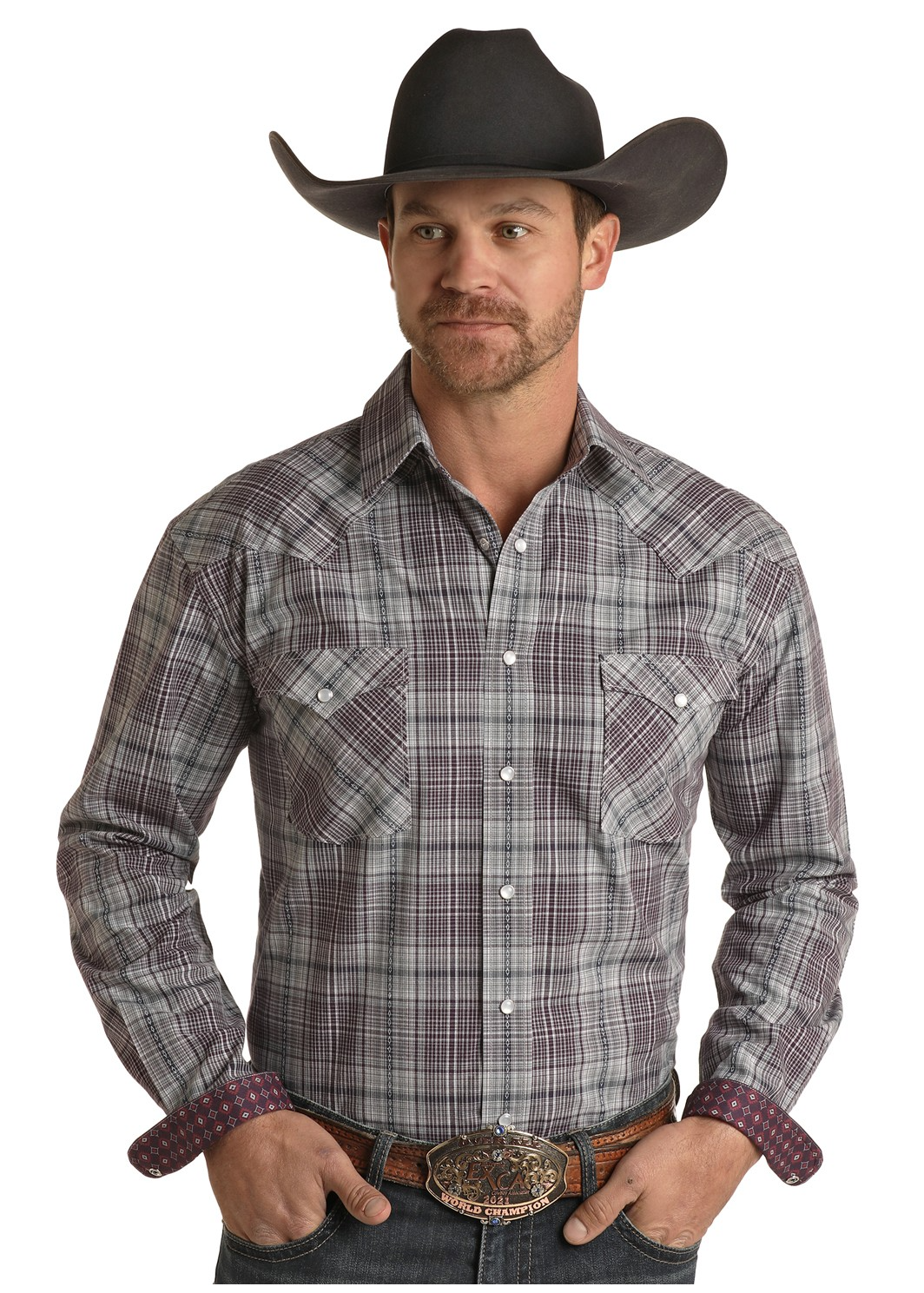 Chemise western à carreaux - Violet