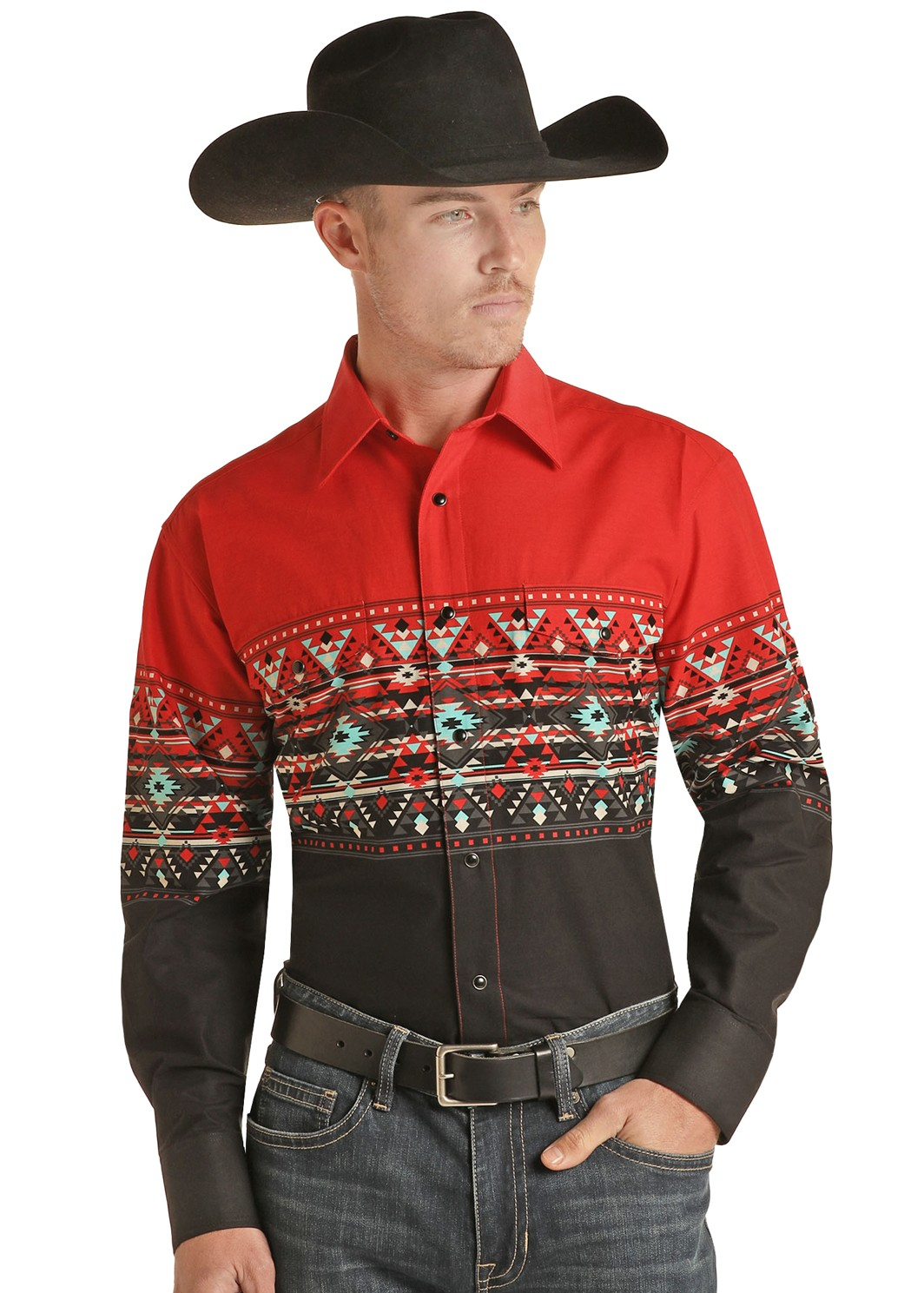 Chemise western motifs Aztèques - Rouge