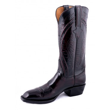 Santiags cuir chevreau bout carré - Black Cherry
