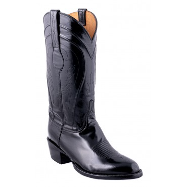 Santiags cuir chevreau bout arrondi - Noir