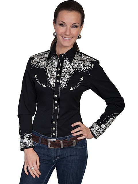 Chemise western brodée florale - Femme