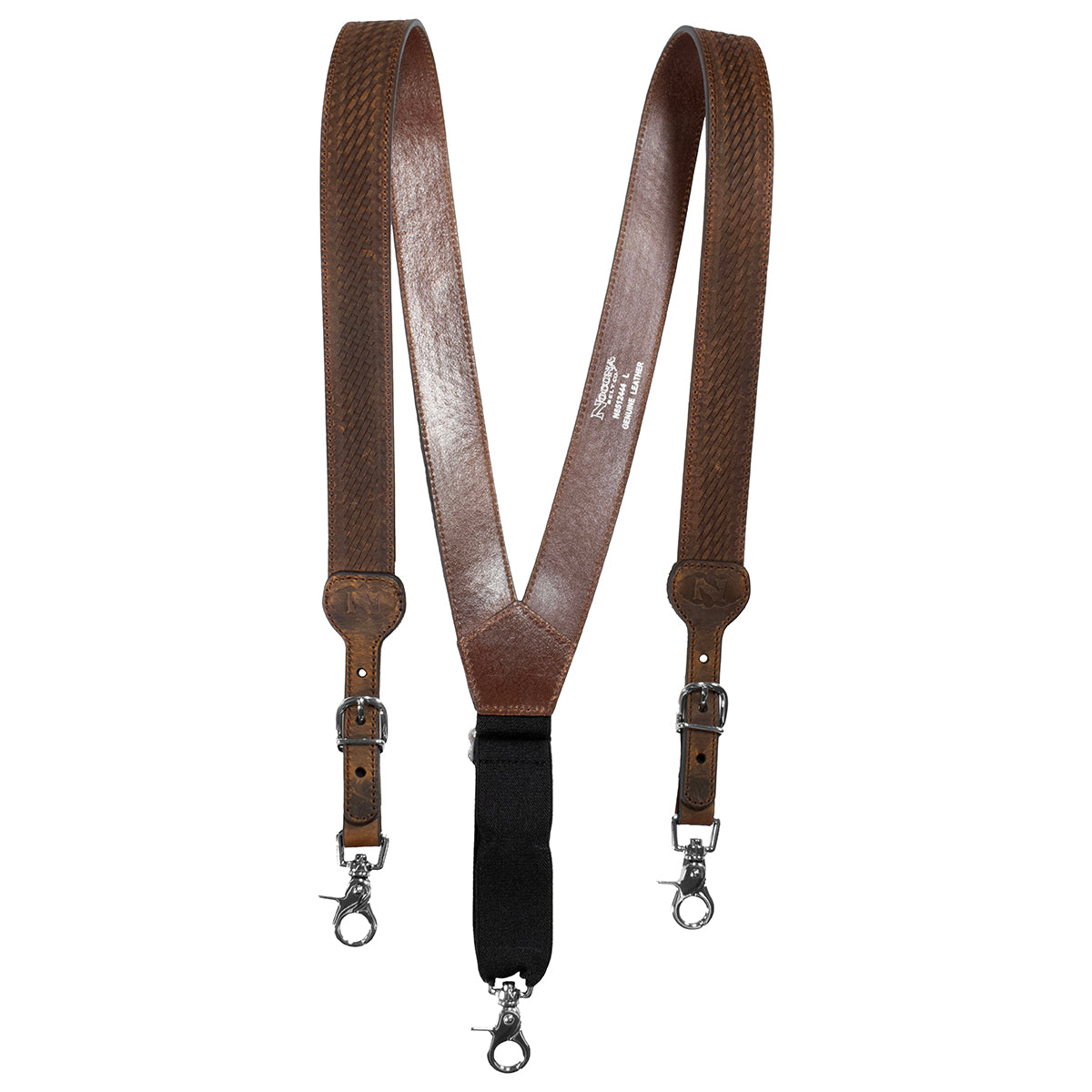 Leather suspenders with basketball pattern - Brown